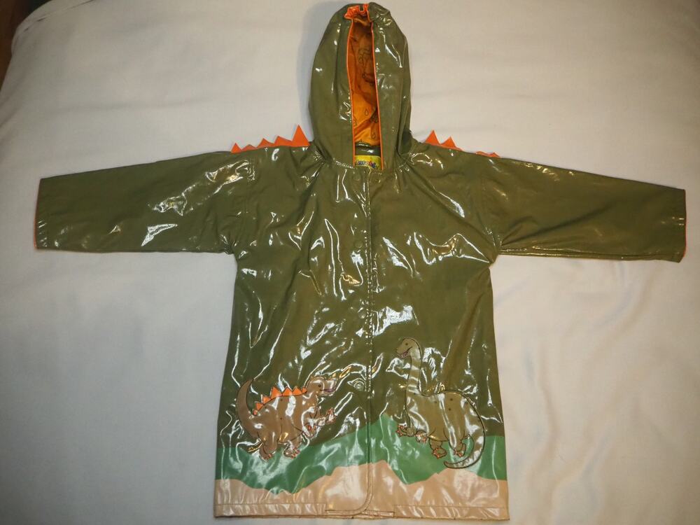 Kidorable Dinosaur Rain Coat Jacket Green Hooded Kids Size 6/7 Waterproof